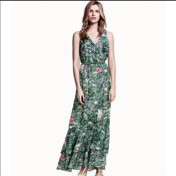 H&M | Dresses | Hm Conscious Tropical Maxi Dress Palm Tree Forest Orange  Parrot Print Size | Poshmark
